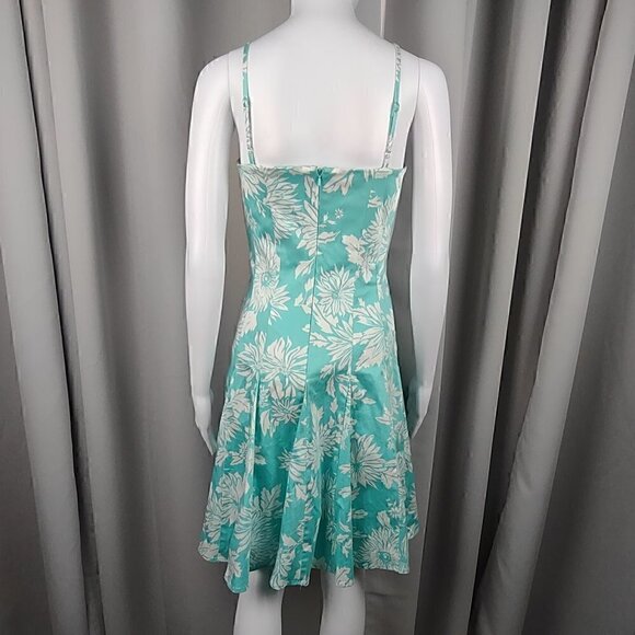 Nine West Sleeveless Fit and Flare Aqua Flower Dress Size 4 - Picture 5 of 10